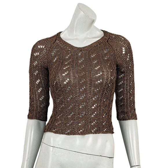 HARARI open Mesh Knit Crop Top Brown One Size Made in USA - Picture 1 of 6